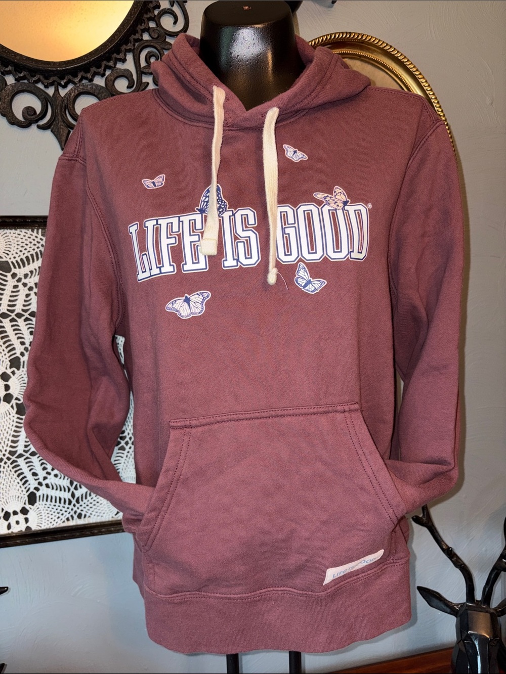 Life Is Good Maroon Hoodie with Butterfly Logo